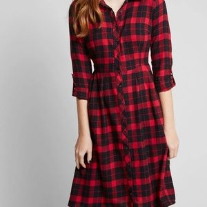 Modcloth Buffalo plaid flannel jam girl red dress